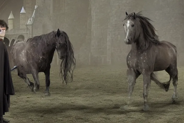 Image similar to Harry Potter as a horse. Harry Trotter and the Fillyosopher's Stone