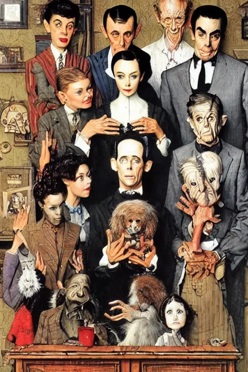 Prompt: the adams family painted by norman rockwell