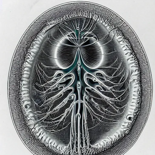 Prompt: microscopic image of an alien microorganism by Ernst Haeckel