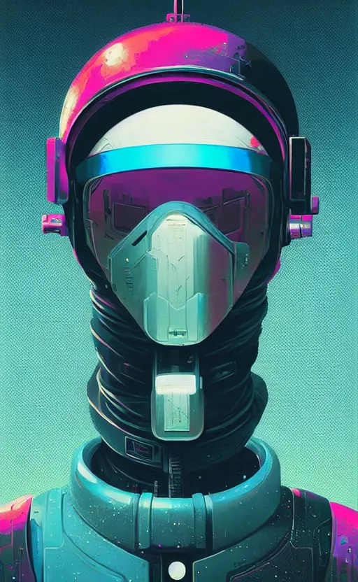 Prompt: portrait of a cyberpunk soldier wearing a futuristic helmet by Petros Afshar and Beeple, James Gilleard, Mark Ryden, Wolfgang Lettl highly detailed