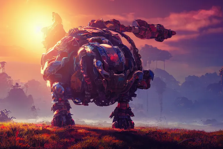 Image similar to shellsnapper machine mecanical creature robot of horizon forbidden west horizon zero dawn radiating a glowing aura global illumination ray tracing hdr fanart arstation by ian pesty and alena aenami artworks in 4 k