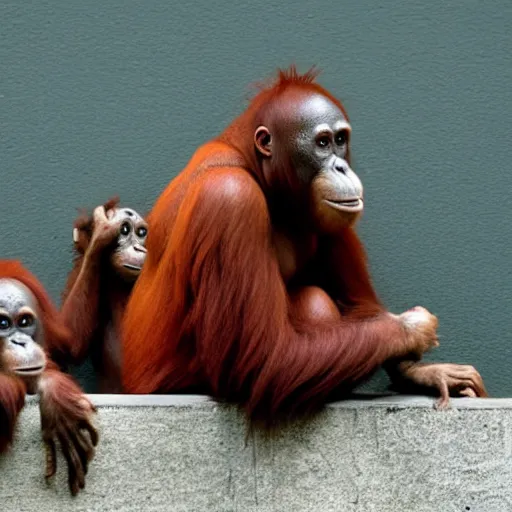 Prompt: a photo of orangutans on wall street