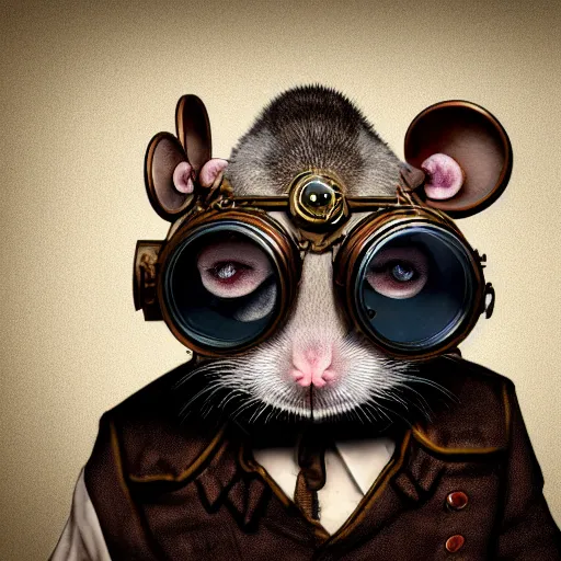 Image similar to a rat with steampunk googles, with Octane