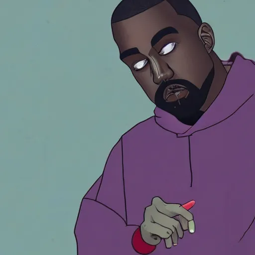 Image similar to Kanye west recording my beautiful dark twisted fantasy, anime art style