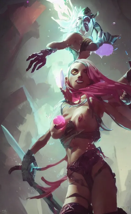 Image similar to jinx, league of legends, arcane, by fortiche, by greg rutkowski, esuthio, craig mullins