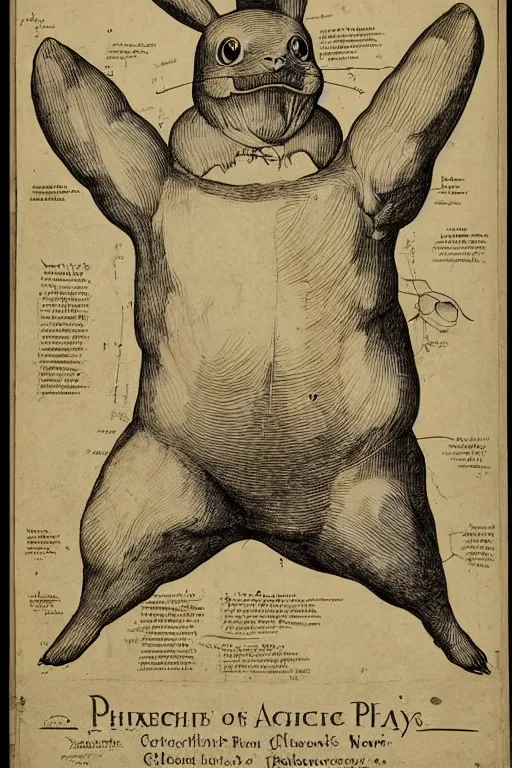 Image similar to 1 7 th century anatomy poster of pikachu, detailed, intricate, elegant, realistic,