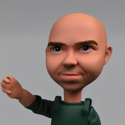 Image similar to Karl Pilkington Action figure, 3d render, product design