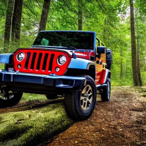 Image similar to a view from the driver side of a jeep wrangler in the woods, 4k, high detail, high-resolution photograph, professional photography, ultra-detail