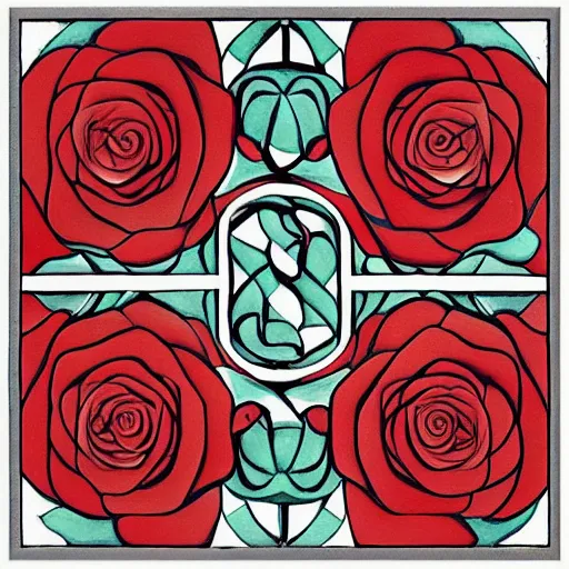 Prompt: red roses by escher