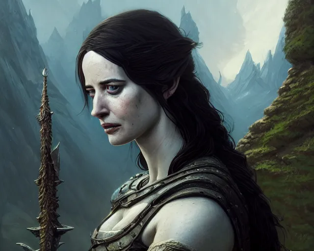 Image similar to highly detailed portrait of eva green, in skyrim, stephen bliss, unreal engine, fantasy art by greg rutkowski, loish, rhads, ferdinand knab, makoto shinkai and lois van baarle, ilya kuvshinov, rossdraws, tom bagshaw, global illumination, radiant light, detailed and intricate environment