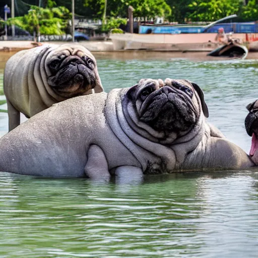 Image similar to a Manatee-Pug Hybrid, A Manatee that looks like a pug, huge tusks, afternoon hangout, good times photograph, candid