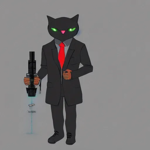 Image similar to cyberpunk cat in suit holding laser gun sketch