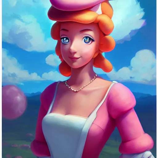 Image similar to painted portrait of princess peach from super mario, fantastically pastel colors, octane render, matte painting concept art, official fanart behance hd artstation by jesper elsing, by rhads and makoto shinkai and lois van baarle and ilya kuvshinov and rossdraws
