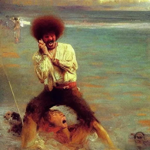 Image similar to the dream of the screaming bob ross, by ilya repin, oil on canvas, 1 8 8 3