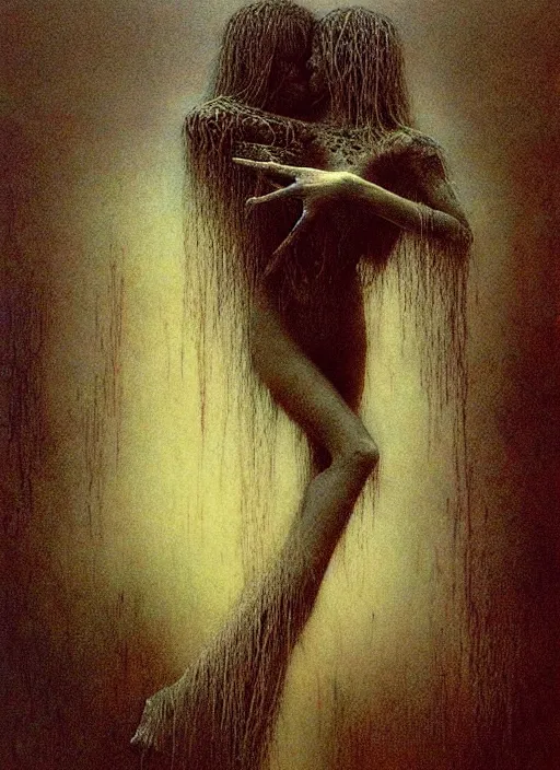 Prompt: love by Beksinski and Luis Royo