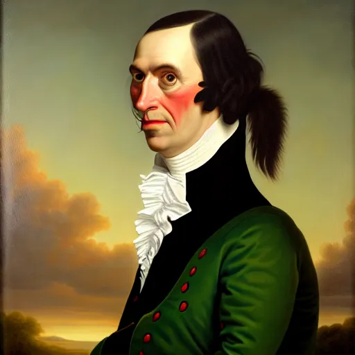 Prompt: head and shoulders portrait painting of an anthropomorphic!!! crocodile wearing a colonial outfit looking off camera, a character portrait, american romanticism, oil on canvas, diffused lighting