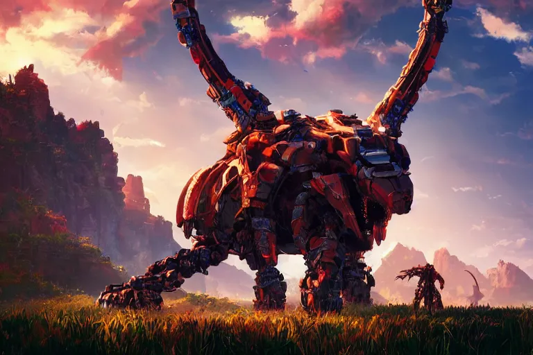 Prompt: ravager machine mecanical creature robot of horizon forbidden west horizon zero dawn radiating a glowing aura global illumination ray tracing hdr fanart arstation by ian pesty and alena aenami artworks in 4 k