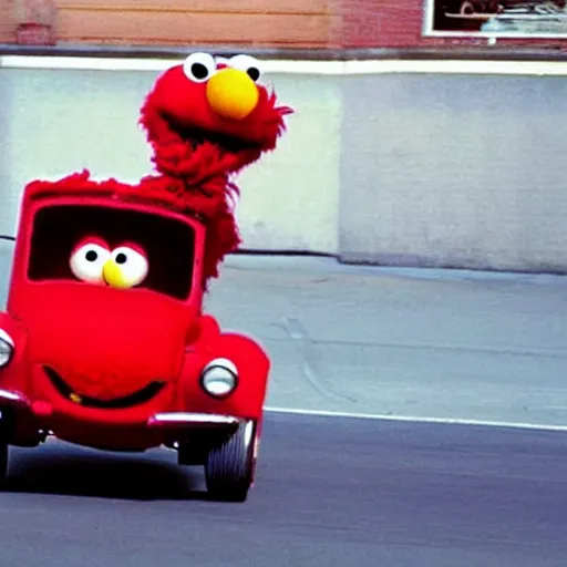 Prompt: Elmo hijacks a vintage Packard