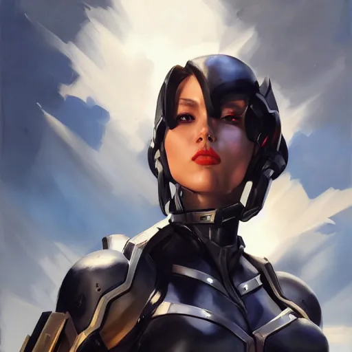 Image similar to greg manchess portrait painting of light armored black widow as overwatch character, medium shot, asymmetrical, profile picture, organic painting, sunny day, matte painting, bold shapes, hard edges, street art, trending on artstation, by huang guangjian and gil elvgren and sachin teng