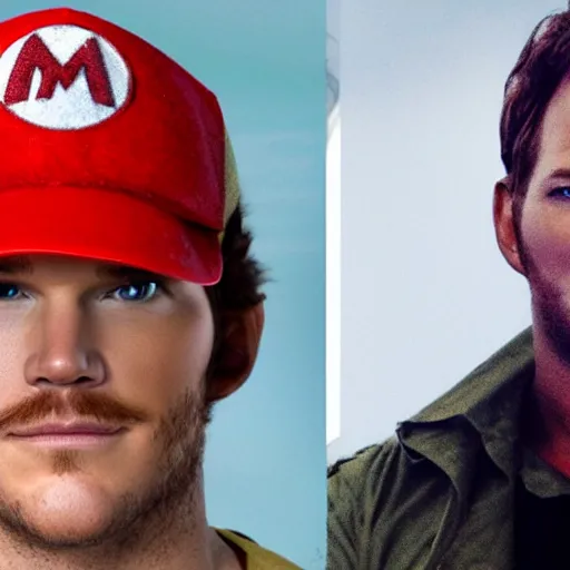 Image similar to chris pratt dressed as mario in a navy seal fire fight