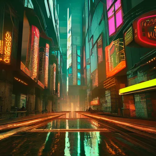 Prompt: a hyper realistic photo of a cyberpunk budapest, extremely detailed, neon lights, reflections, ray tracing, 4 k, octane render,