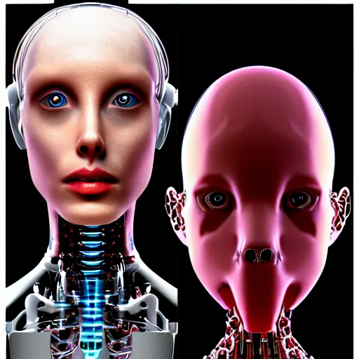 Image similar to as android of the new flesh with invasive cybernetic implants and viral infection, award winning digital art realistic