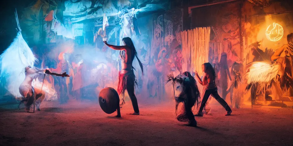 Image similar to of Native American shaman drumming by Liam Wong and Boris Vallejo