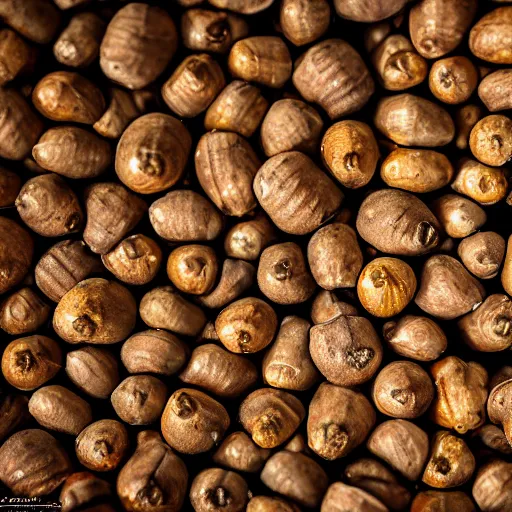 Image similar to professional photo of creature made of acorns, high detail, 4 k, ultra realistic