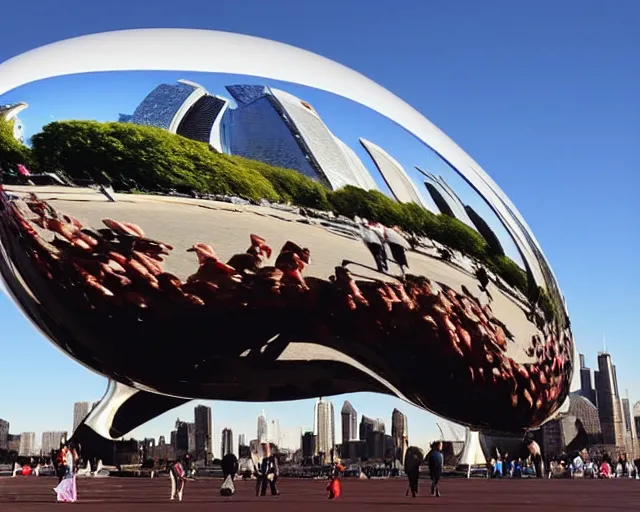 Prompt: the bean in chicago but it's made of meat