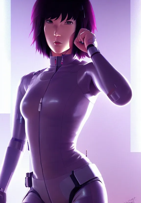 Image similar to a fullbody portrait of motoko kusanagi the major ghost in the shell : : connected to cables, under repairs, maintenance area, technicians : : by ilya kuvshinov, rossdraws, artgerm, sola digital arts, anti aliasing, raytracing : :