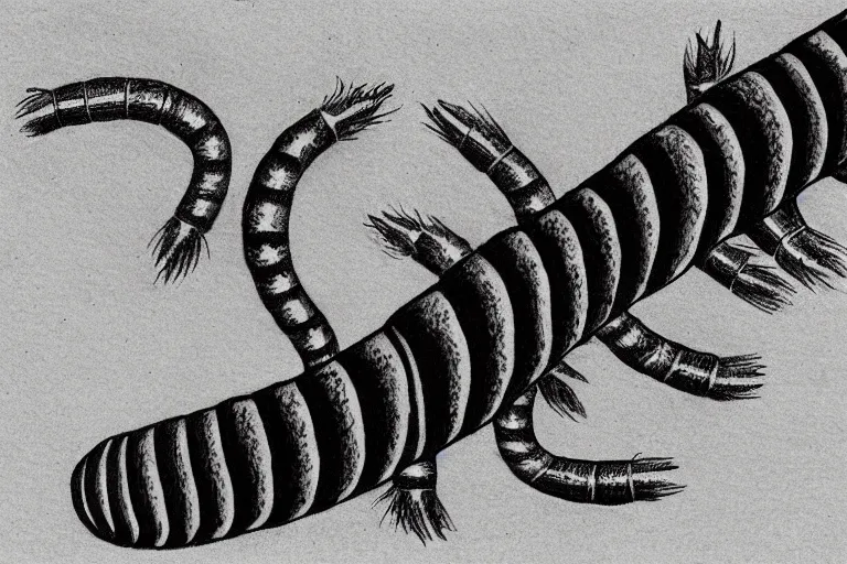 Prompt: Sketch of a tattoo of a centipede, b&w, very precise