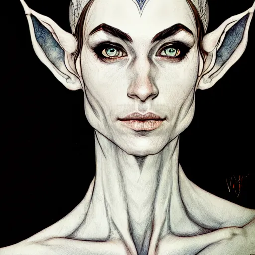 Image similar to centered portrait elven ,intricate, veins, by Hugo pratt, ultradetailed, charachter design, concept art, trending on artstation,