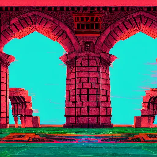 Prompt: ancient middle eastern structure, epic retrowave art, trending on art station