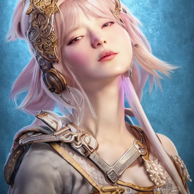 Image similar to studio portrait of neutral good colorful female cleric bard healer as absurdly beautiful, elegant, young sensualgravure idol, ultrafine hyperrealistic detailed face illustration by kim jung gi, irakli nadar, intricate linework, sharp focus, bright colors, matte, octopath traveler, final fantasy, unreal engine highly rendered, global illumination, radiant light, intricate environment