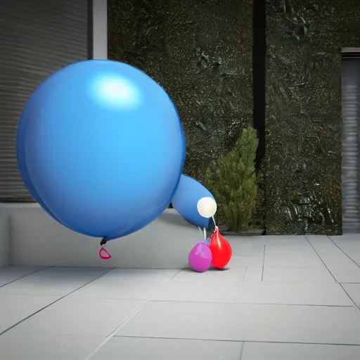 Prompt: 3 d render of a blue balloon dog in a street, octane render