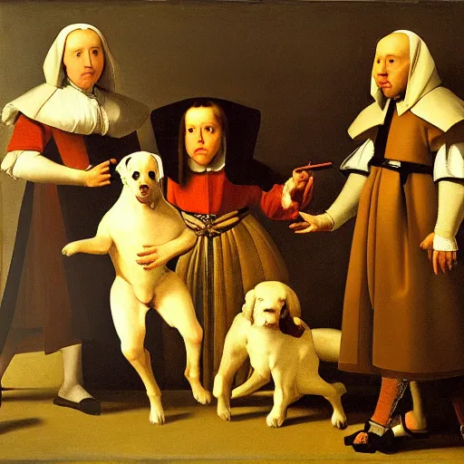 Image similar to a painting of a group of people and a dog, a flemish baroque by francisco de zurbaran, flickr, baroque, dutch golden age, flemish baroque, rococo