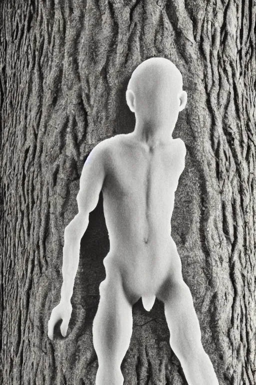 Prompt: negative shape of a human in trunk of a tree