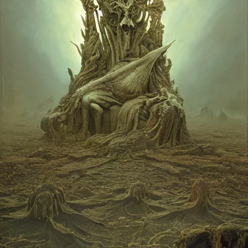 Image similar to the throne of reason | highly detailed matte painting, hyperrealistic, very intrincate | cinematic lighting, award - winning | by rachel ruysch, giger, beksinski and bocklin | by austin osman spare and william blake, trending on artstation, cgsociety, official art, octane.