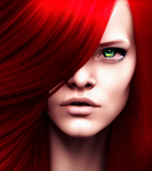 Image similar to realistic detailed profile portrait of a young beautiful cyberpunk woman with long red hair wearing a silver dress by family guy