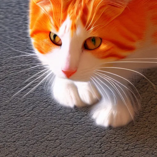 Image similar to what a orange and white kitty looks like from the perspective of a mouse. Ultra realistic 4k arstation instagram