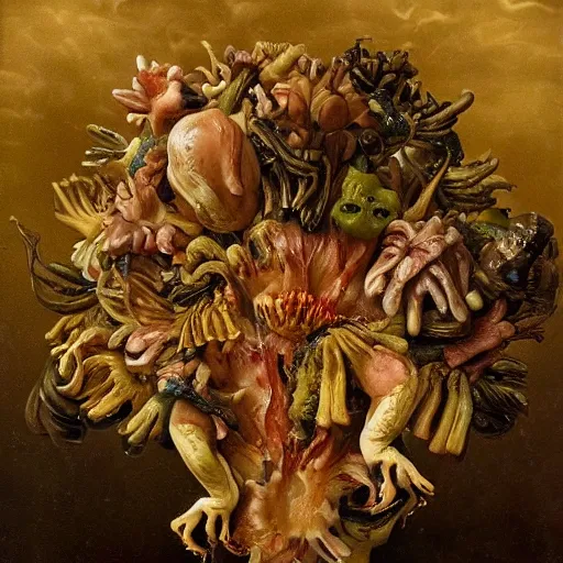 Image similar to disgusting disturbing dutch golden age bizarre mutant insect flower floral still life with many human toes realistic human toes blossoming everywhere very detailed fungus tumor disturbing tendrils bizarre slimy forms sprouting up everywhere by rachel ruysch black background chiaroscuro dramatic lighting perfect composition high definition 8 k 1 0 8 0 p