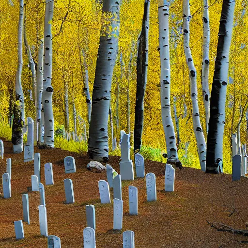 Prompt: Aspen Cemetery near the base of a mountain with an Aspen Grove, photo-realistic, high resolution, 8k, Colorado