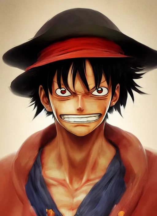 Image similar to a professional digital art of luffy, concept art, sharp detail, smooth render, art style by Ruan Jia and Mandy Jurgens and Ian Spriggs and William-Adolphe Bouguerea