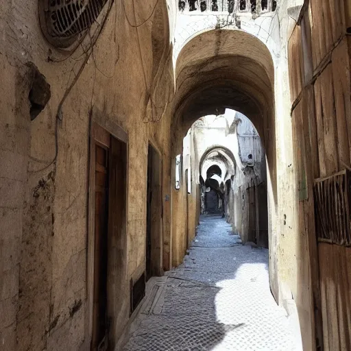Prompt: An extra detailed photo of an old alley in Damascus, hyper realistic