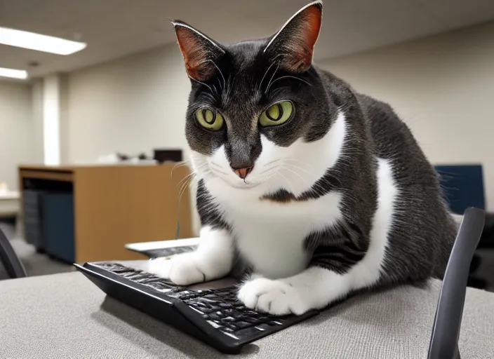 Image similar to a cat in the office using a pc