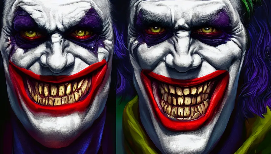 Prompt: Digital painting of Bill Skasgard as Joker, hyperdetailed, artstation, cgsociety, 8k