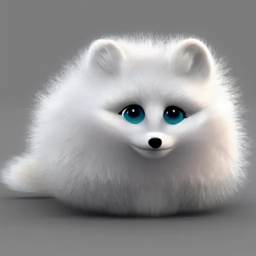 Image similar to arctic fox furby, cute, lifelike, concept art, detailed, happy, 3 d render