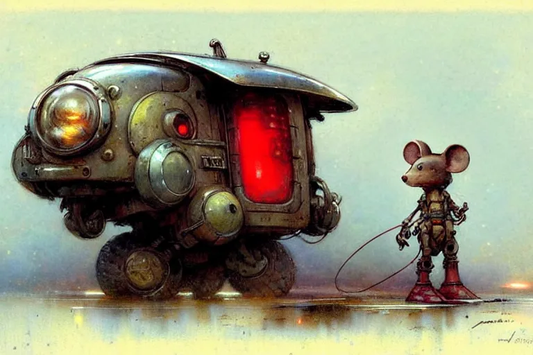 Image similar to adventurer ( ( ( ( ( 1 9 5 0 s retro future robot mouse mecha wagon house. muted colors. ) ) ) ) ) by jean baptiste monge!!!!!!!!!!!!!!!!!!!!!!!!! chrome red