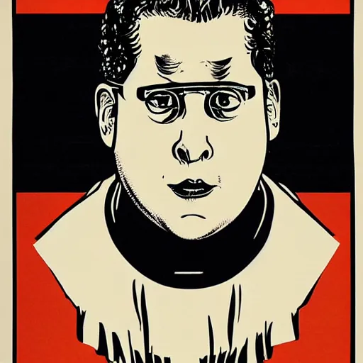 Image similar to NO JONAH HILLS ALLOWED. JONAH HILL is the subject of this ukiyo-e hellfire eternal damnation catholic strict propaganda poster rules religious. WE RULE WITH AN IRON FIST. mussolini. Dictatorship. Fear. 1940s propaganda poster. ANTI JONAH HILL. 🚫 🚫 JONAH HILL. POPE. art by joe mugnaini. art by dmitry moor. Art by Alfred Leete.