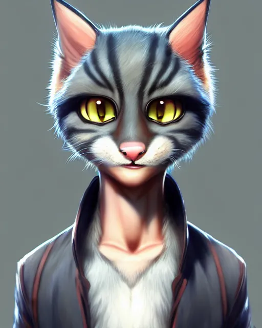 Image similar to character concept art of a young male anthropomorphic furry cat | | cute - fine - face, pretty face, key visual, realistic shaded perfect face, fine details by stanley artgerm lau, wlop, rossdraws, james jean, andrei riabovitchev, marc simonetti, and sakimichan, trending on artstation